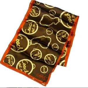 Coach Brown and Orange Logo Silk Scarf